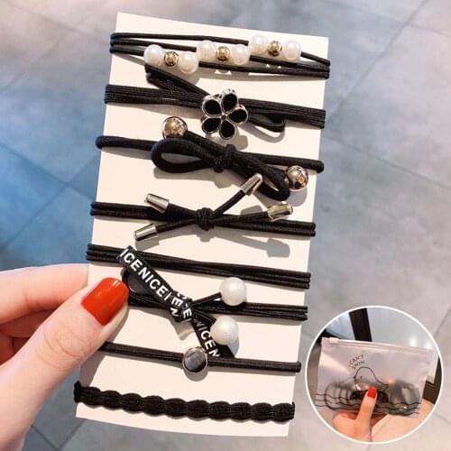 5PCs/8PCs Girls Elastic Black White Rubber Band Ponytail Holder Gum For Kids Hair Ties Scrunchies Hairband Hair Accessories