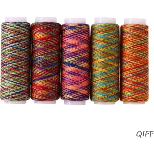 5Pcs Gradient Rainbow Colorful Polyester Thin Hand Sewing Thread Stitching Yarn