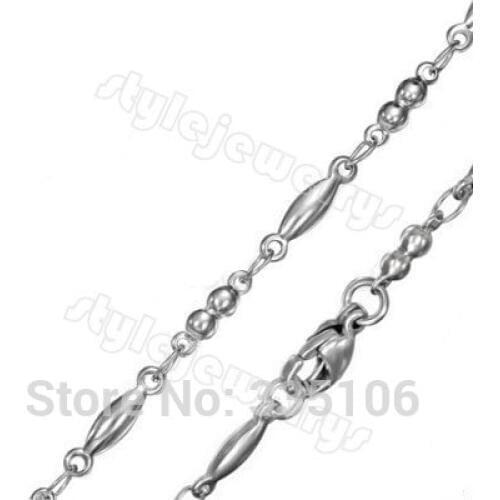 Free shipping! 2.4mm Silver Oval Ball Link Necklaces Chain Stainless Steel Jewelry Fashion Women Necklace Lobster Clasp SCH0013