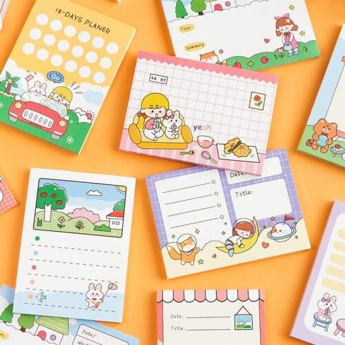 50PCS Cartoon Girl Bear Daily Life Memo Pad Message Notes Decorative Notepad Note Paper Memo Stationery Office Supplies Gift