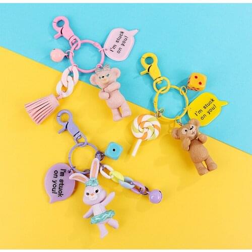 Cartoon PVC Disney Duffy Star Delu Shellie May Keychain Creative Cute Rabbit Bear Resin Bag Pendant Anime Doll Car Key Chian