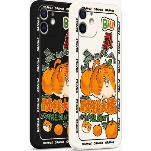 Cute Orange Cat Phone Case For iPhone X XS XR 11 12 Pro MAX 6 7 8Plus Capa Back Covers Liquid Silica Gel Phone Cases Gifts