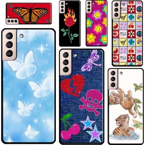 Cherry Pop Butterfly Burning Love Cover For Samsung Galaxy S21 Ultra Note 20 Note 10 S8 S9 S10 S20 Plus S20 FE Phone Case