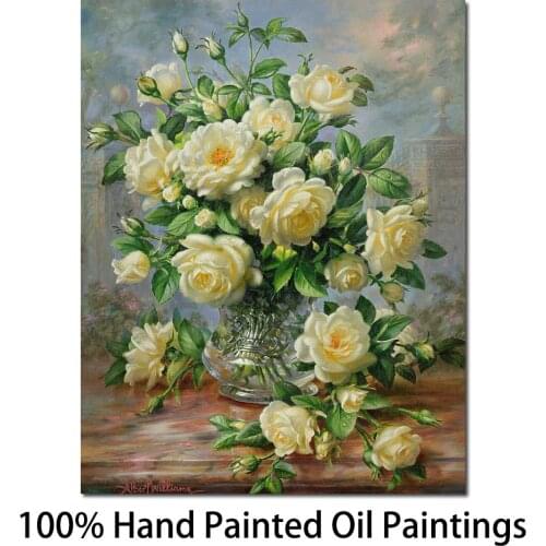 Simple flower paintings Princess Diana Roses In A Cut Glass Vase still life art hand painted High quality