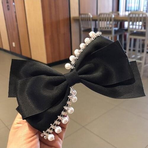 French Retro Bowknot Korean Snap Hair Clips Pins Rhinestone Hairpins Crystal Pearl Hairgrip Luxury Hair Accessories for Women