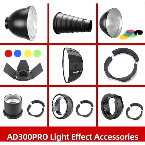 Godox BD-10 Barn Door SN-04 Snoot AD-R14 AD-R12 Standard Reflector AD-AB WB29 Battery Accessories for Godox AD300PRO