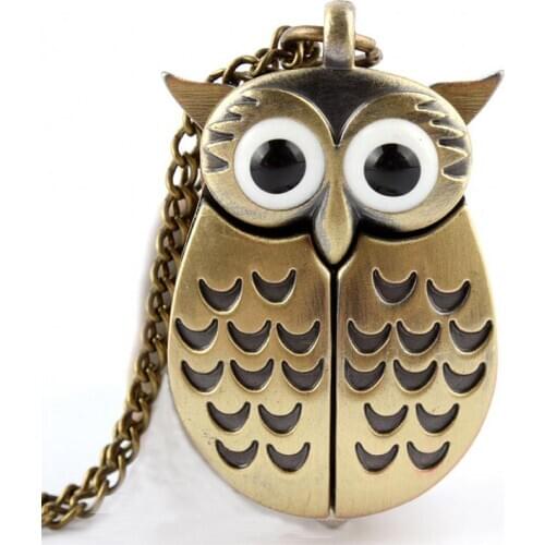 New Vintage Bronze Cute Owl Pocket Watch Chain Necklace Pendant Flip Case Watch Hour Clock For Men Women Animals Pocket Watches