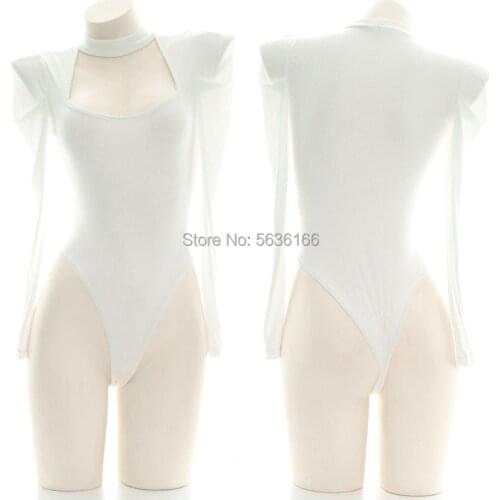 Sexy onesie long sleeve splice womens White sexy fun and lovely home dress private underwear