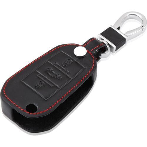 VCiiC Leather Flip Remote Key Cover keychain Fit For Peugeot 107 207 307 407 308 508 5008 607 For Citroen C1 C2 C3 C4 C5 C6 C8