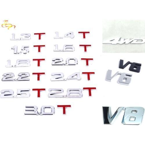 4WD V6 V8 3D Metal Sticker 1.4 1.5 1.6 1.8 2.0 2.2 2.4 2.5 2.8 3.0 T logo Car Rear Trunk EmblemTail Decor Badge Sticker Wholesal