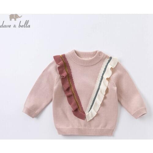 DBM14516-1 dave bella autumn cute baby girls ruched knitted sweater kids fashion pullover toddler boutique tops