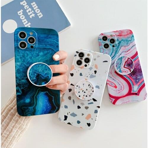Marble Case With Holder Stand For iPhone 11 Pro Max XS Max XR X 12 Pro Max 7 8 Plus SE 2020 Bumper Shockproof Soft Silicon Cover