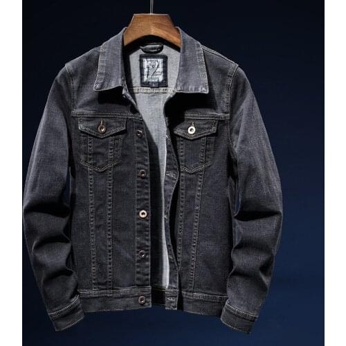 2021 New Autumn Winter Classic Style Mens Black Elasticity Denim Jacket Fashion Casual Cotton Jeans Coat Male Brand Clothes