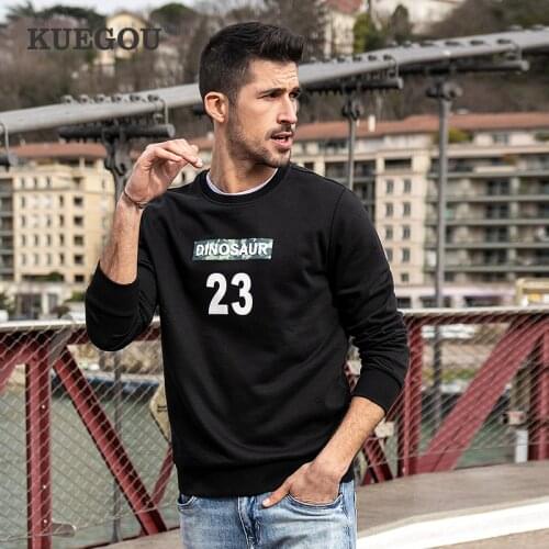 KUEGOU 2021 Autumn New Letter Print Hoodies Men Fashion Jogger Streetwear O-neck Sweatshirts White Black Top Plus Size 3255
