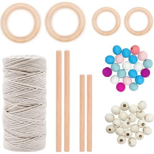 Macrame Kit Macrame Supplies Macrame Cord, Macrame Beads with Wooden Rings and Wooden Sticks for Plant Hanger