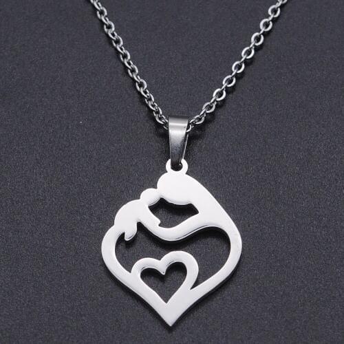 Mom and Baby Heart Stainless Steel Charm Necklace for Women Wholesale Fashion Jewelry Necklaces Accept OEM Order Dropshipping