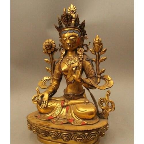 Wholesale factory 18" China Tibet Tibetan Buddhist Bronze Gild White Tara Bodhisattva Buddha Statu AE1024 AB1025
