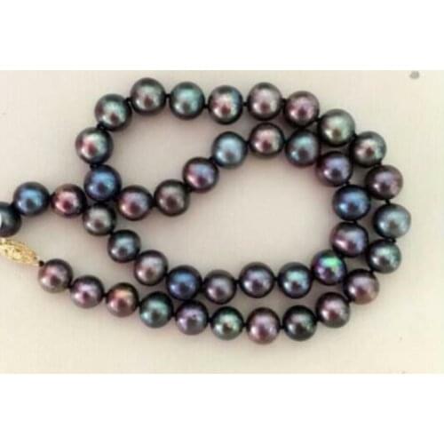 8-9mm natural round black tahitian pearl necklace 14K clasp