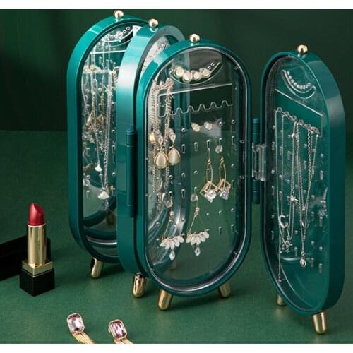 Jewelry Doors Display Stand With Mirror Home Hanging Earrings Necklace Jewelry Ring Dustproof Desktop Storage Box White/Blue