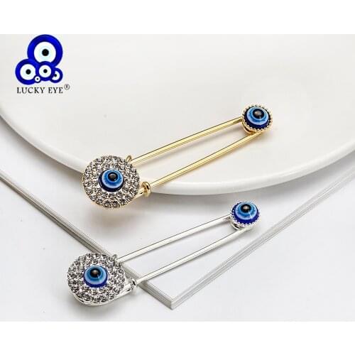 Lucky Eye Blue Turkish Evil Eye Brooch Pin Base Copper Gold Silver Color Brooch for Cloth Women Girls Fashion Jewelry BE266