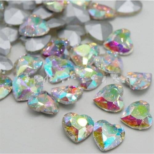 Various Size Clear AB Color Heart Shape Hand Craft Pointback Rhinestones Glass DIY Crystal Rhinestone Garment Dress Decoration