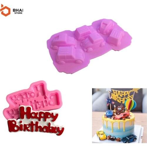 New Happy Birthday Car Sports Car 3D Silicone Mould Birthday Cupcake Topper Fondant Cake DIY Jelly Baking Decorating Tools