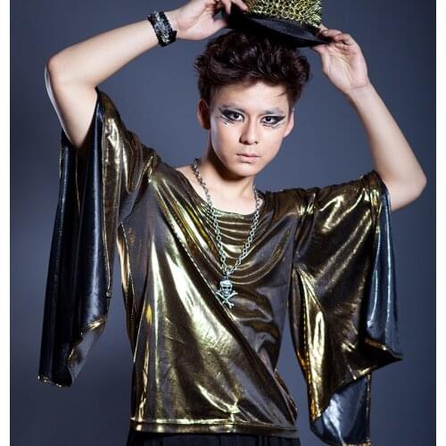 Polka Dot Lacquered Leather Top Bat Sleeve T-Shirt Mens Rock Singer Band Costume Male Top Stage Rave Modern Dance Suit XS1726