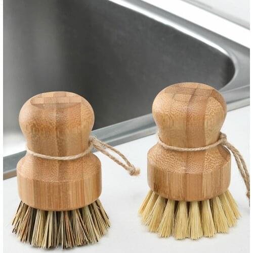Washing Pot Dishwashing Brush Pot Brush Bamboo Sisal Household Kitchen Coconut Palm Cleaning And Decontamination Brush