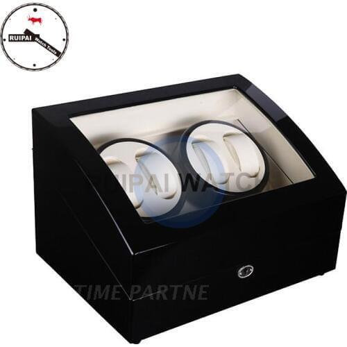 High End Black Wooden White Leather Ultra Slient Moters 5 Modes Watch Winder Box 4+6,2+0 Automatic Watch Winder