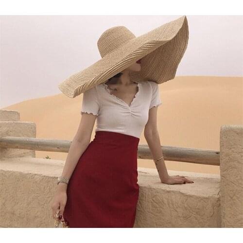 70cm Super Bigger Brim Wide Straw Hats For Women Foldable Paper Beach Hat Summer Sun UV Hats Stage Cap Dropshipping Wholesale