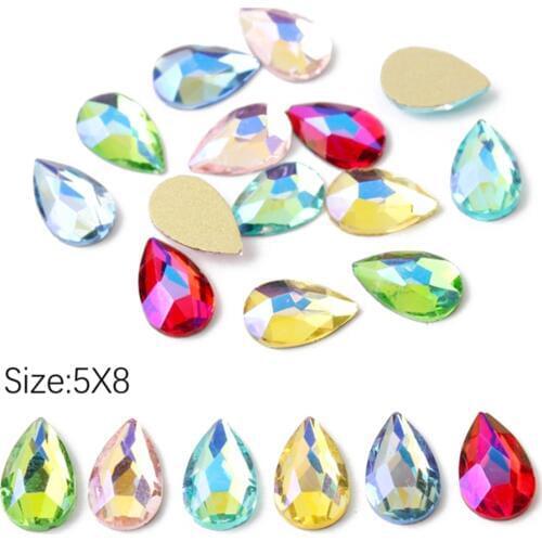 New style 5X8mm Drop Nail art Rhinestone Color AB Shining Flatback Glass Crystals Use for Nail DIY Decorations Rhinestones