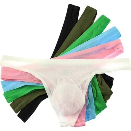 6PCS Gay Thongs Men Underwear Ultra-thin Striped Male Sexy Low Waist Seamless Breathable Mens Solid G-strings Thong Panties