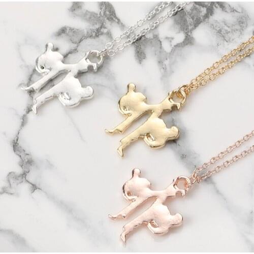 Taekwondo Wrestle Kungfu Fighters Figure Chain Necklaces Karate Kickboxing Fighting Battle Person Necklace for Athlete Sportsman