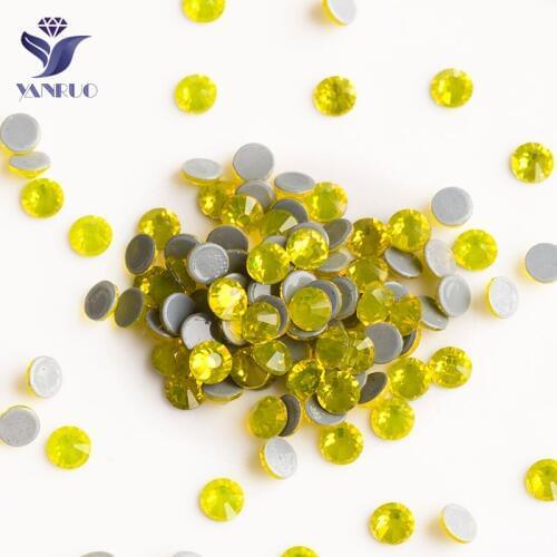 YANRUO 2058HF SS6-SS30 Citrine Flatback Hot Fix Rhinestones Yellow Stones Iron On Dress Strass Glass Stones For Clothes