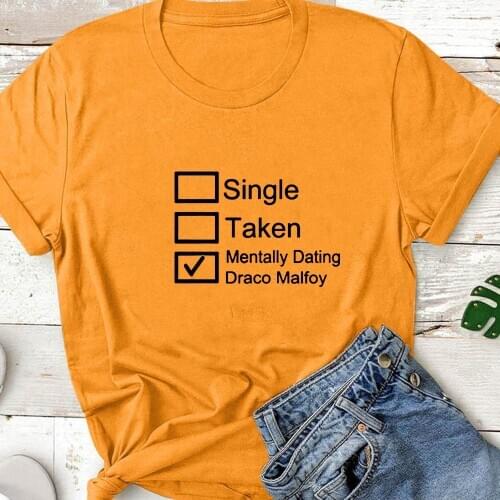 Mentally Dating Draco Malfoy T-shirt Women Aesthetic Funny Graphic Tshirt Women Gothic Round Neck Clothes Women T Shirt