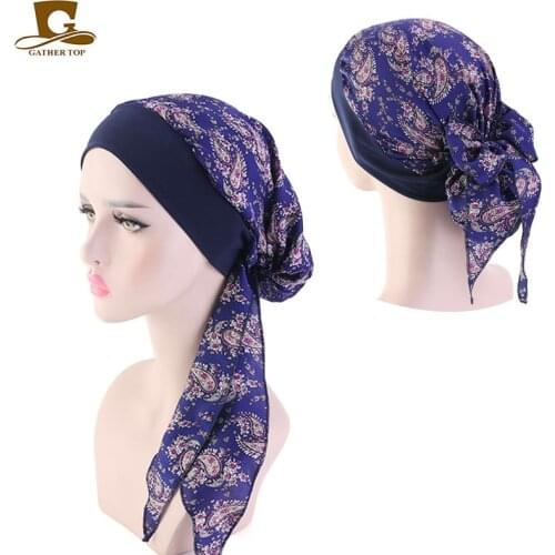 New Wide Band Muslim Women silky bonnet headwrap Scarves Pre-Tied Cancer Chemo Beanies Headwear Head Wrap Hair Accessories