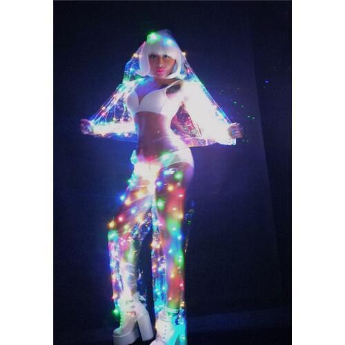 Female Sexy Perspective Color LED lights jacket pants Performance Music Festival Nightclub Singer Dance Team DJ Disco Costume
