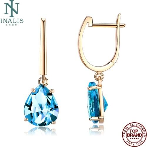 INALIS Drop Earrings For Women Copper Champagne Gold Plated Blue Earring Engagement Fashion Jewelry Hot Sale Gift To Girlfriend