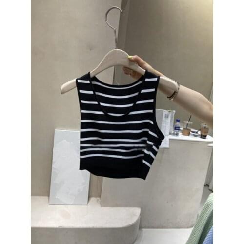 2021 Summer Korean Version of The New Fashion Striped Slim Slimming Short Sleeveless Vest Camisole Top Women Women Clothes