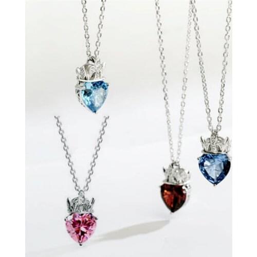 Tibetan sliver crown heart necklcace blue red pink stone Multicolor crystal stones choker necklace women Fashion necklaces 2019