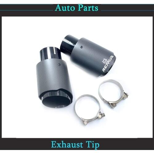 1Piece Universal Car Exhaust Pipe Straight Flange Matt Carbon Tail End Tip Black Stainless Steel Muffler Pipe With Remus Logo