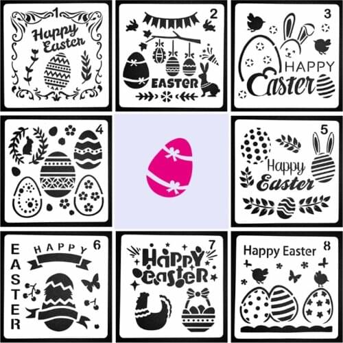 8pc Easter Coloring Embossing Stencils Happy Easter Skeleton Sketchpad Patterns Holiday Painting Template Decorative Reusable