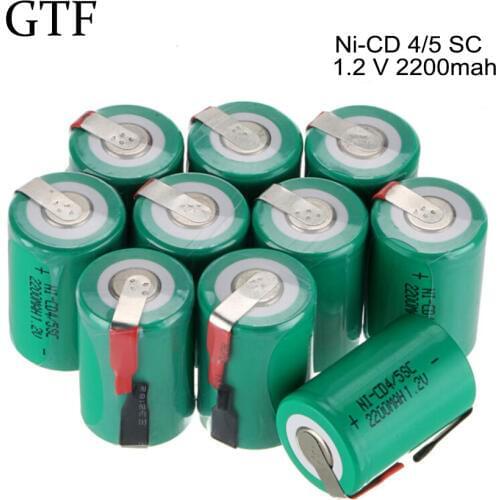 GTF 2-20PC 4/5 SC Drill Batteries Sub C Ni-Cd 2200mAh 1.2V Rechargeable Battery For Shaves Emergency Lighting Electric Batteria