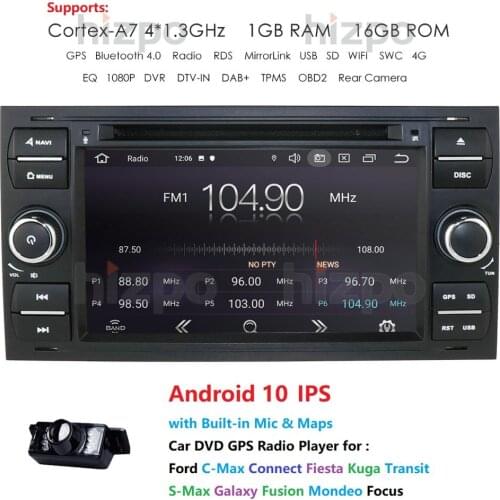 Android 10.0 Car Multimedia For Ford Kuga Mondeo Transit Focus connect C/S Max Wifi DVR DAB TPMS EQ built-in map 1G+16G