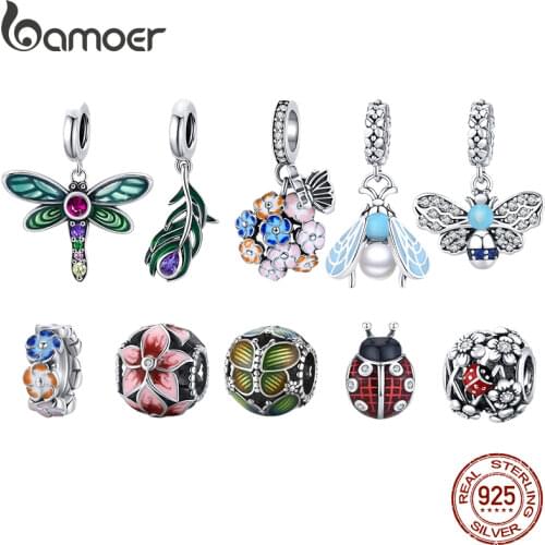 Bamoer Authentic 925 Sterling Silver Shiny Dragonfly Charm for Original Silver DIY Bracelet or Bangle jewelry Make beads SCC1706