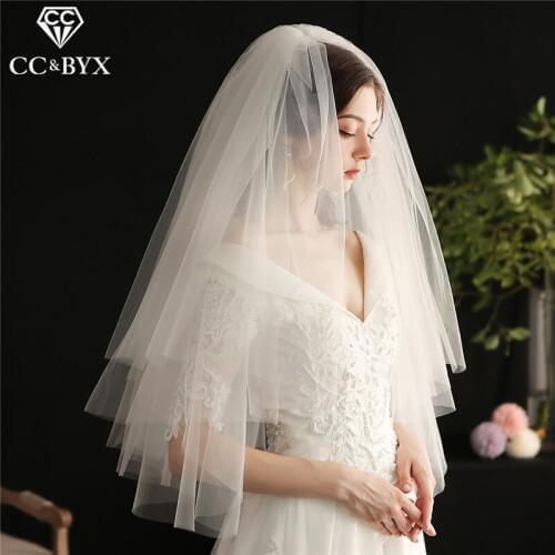 CC Hair Veil With Comb Wedding Accessories for Women Bridal Multi-layer Design Luxury Voile Mariage White lvory Gift 90cm V652