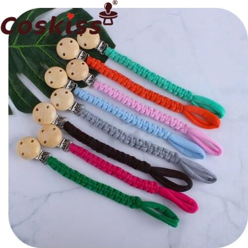 Coskiss Handmade Crochet Pacifier Chain Cotton Baby Wooden Pacifier Clips Newborn Nipple Holder Teething Soother Chew Clips