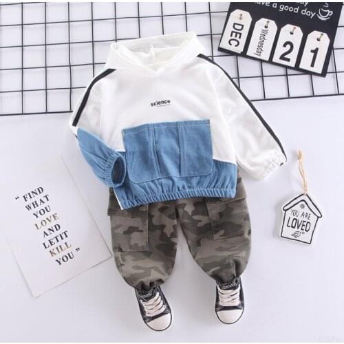 Baby suit 1-4 years old boys and girls color matching hooded pullover two-piece childrens sports suit baby casual wear children