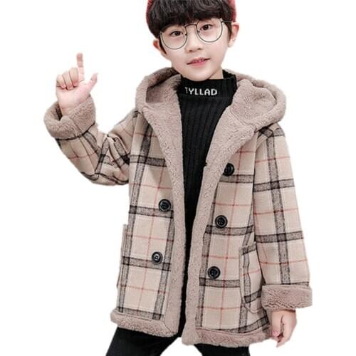 Children Warm Wool Jacket Coat with Hood For Boys High Quality Kids Boy Thick Winter Clothes Outerwear For Age 2-13 Years Old