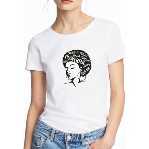 Girl powerful queen print t shirt women tees black white pink short sleeve summer casual Harajuku plus size 0-neck T-shirts tops